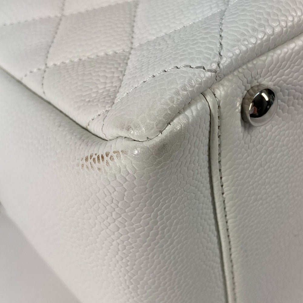 CHANEL Tote Bag Caviar skin white CC COCO Mark Timeless Matelasse Quilting Women Used Authentic
