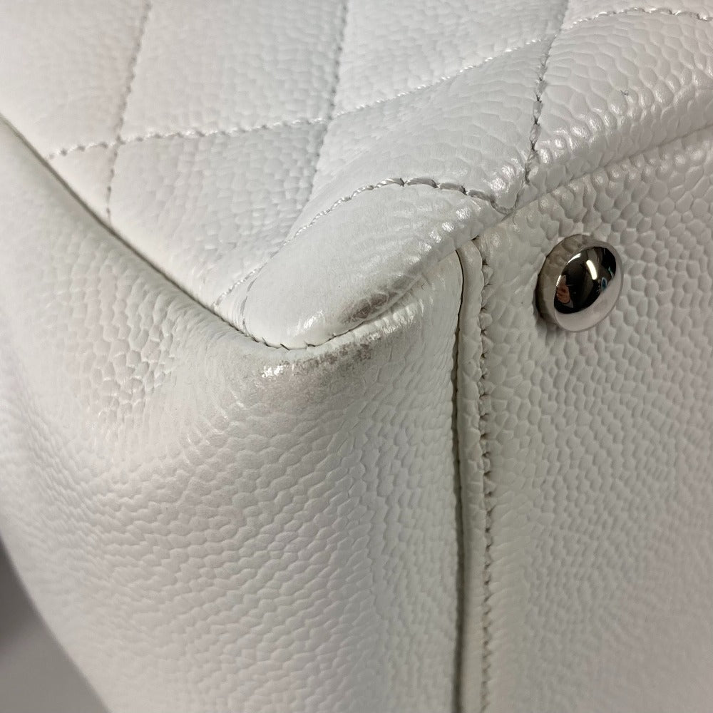 CHANEL Tote Bag Caviar skin white CC COCO Mark Timeless Matelasse Quilting Women Used Authentic