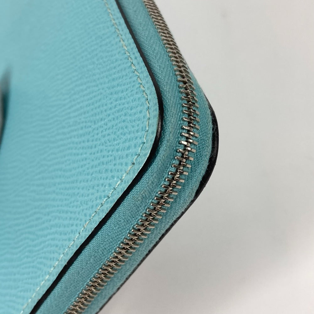 HERMES Long Wallet Purse Epsom blue Azap Long Silk in Women Used Authentic