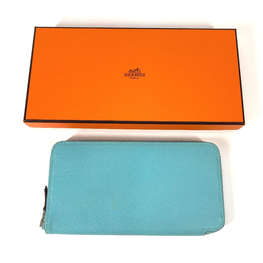 HERMES Long Wallet Purse Epsom blue Azap Long Silk in Women Used Authentic