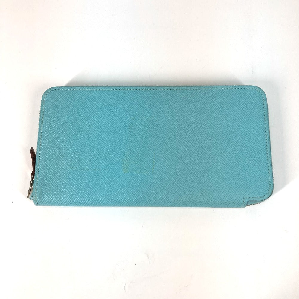 HERMES Long Wallet Purse Epsom blue Azap Long Silk in Women Used Authentic