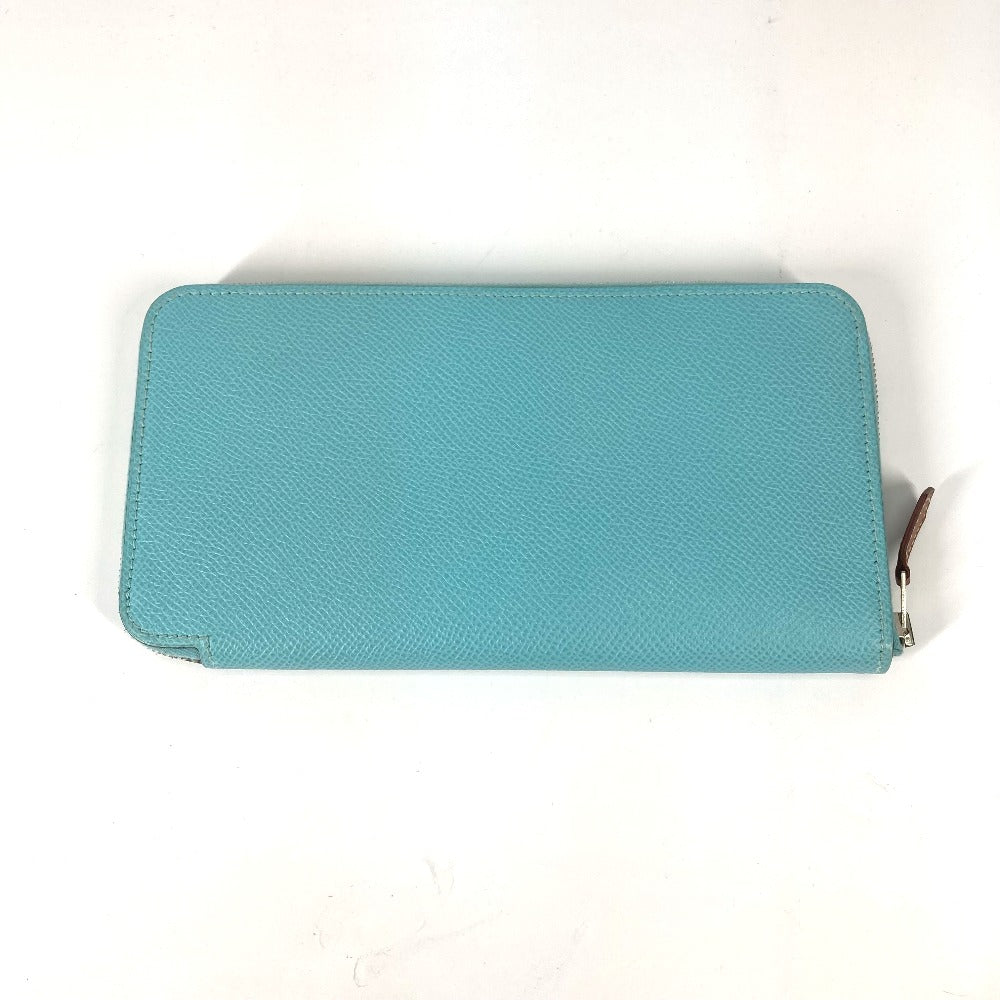 HERMES Long Wallet Purse Epsom blue Azap Long Silk in Women Used Authentic