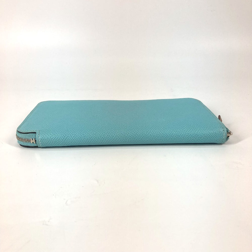 HERMES Long Wallet Purse Epsom blue Azap Long Silk in Women Used Authentic