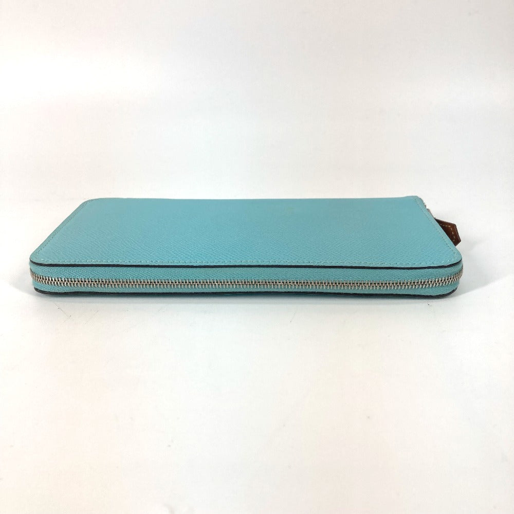 HERMES Long Wallet Purse Epsom blue Azap Long Silk in Women Used Authentic