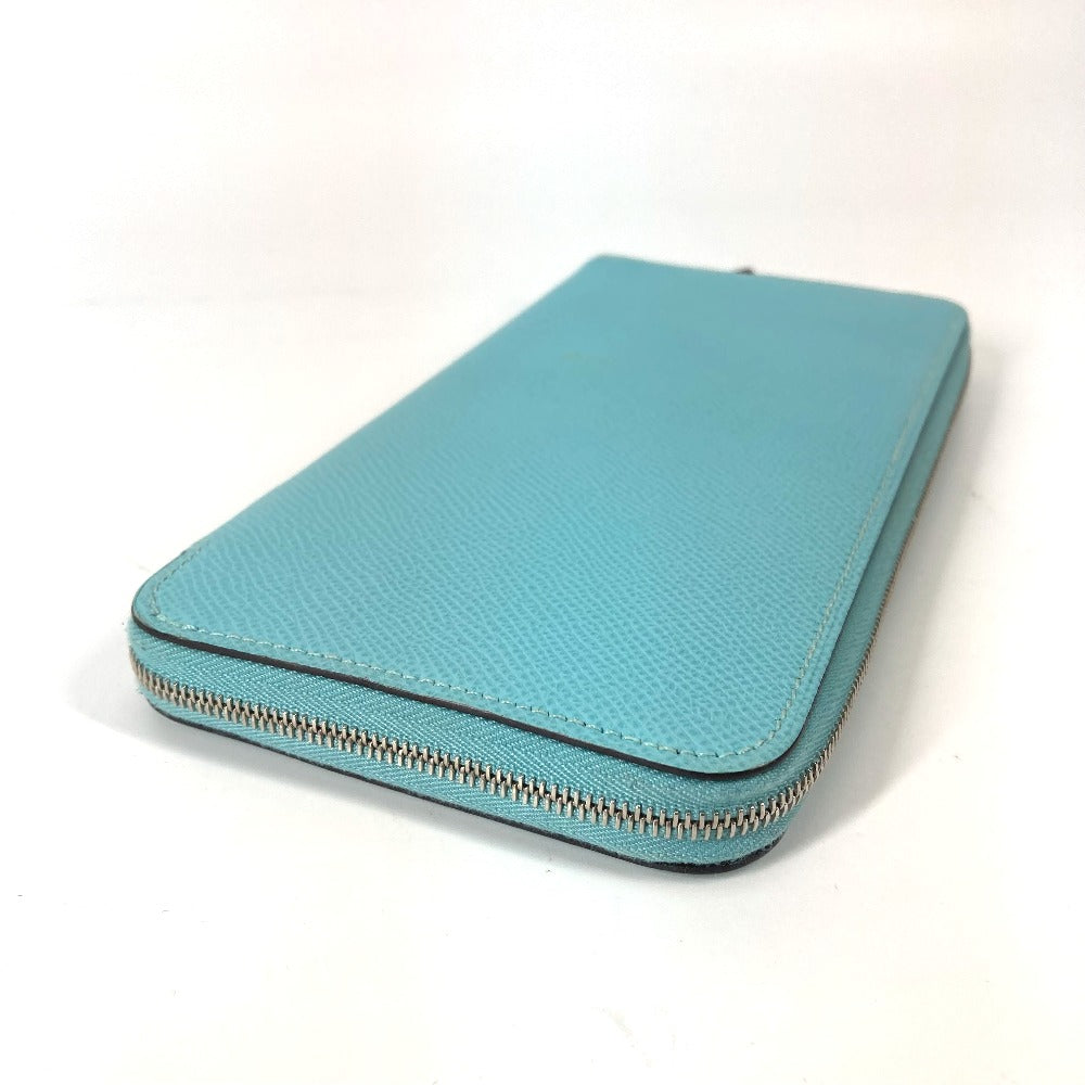 HERMES Long Wallet Purse Epsom blue Azap Long Silk in Women Used Authentic