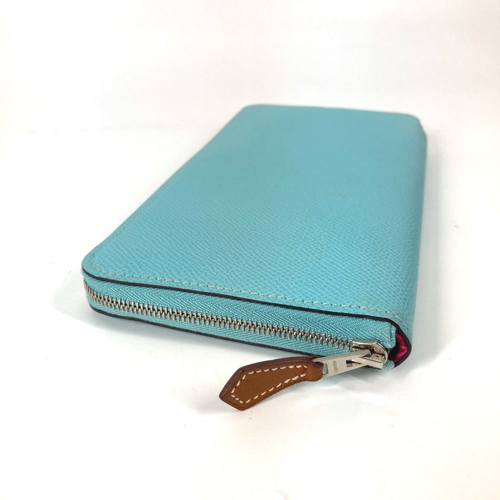 HERMES Long Wallet Purse Epsom blue Azap Long Silk in Women Used Authentic