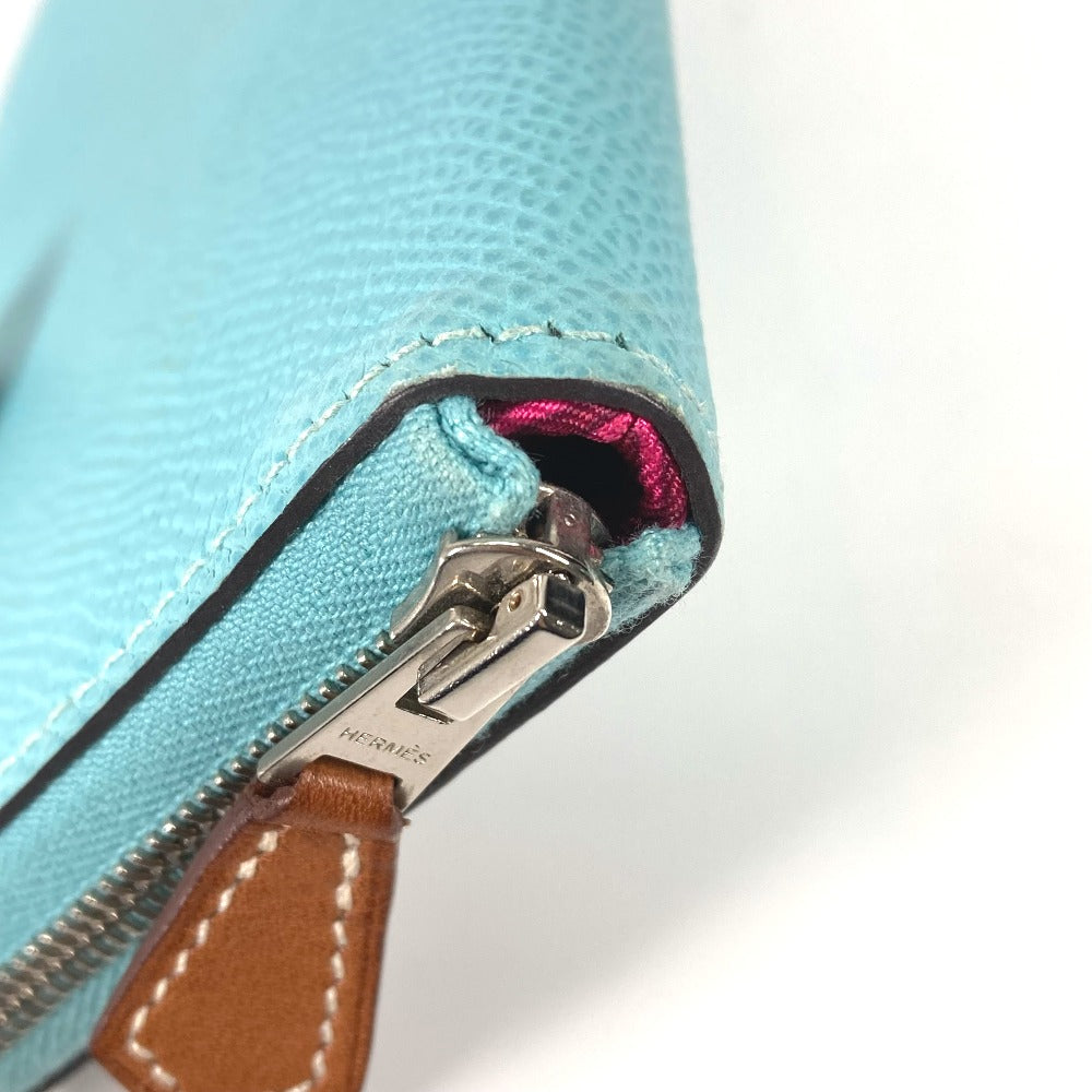 HERMES Long Wallet Purse Epsom blue Azap Long Silk in Women Used Authentic