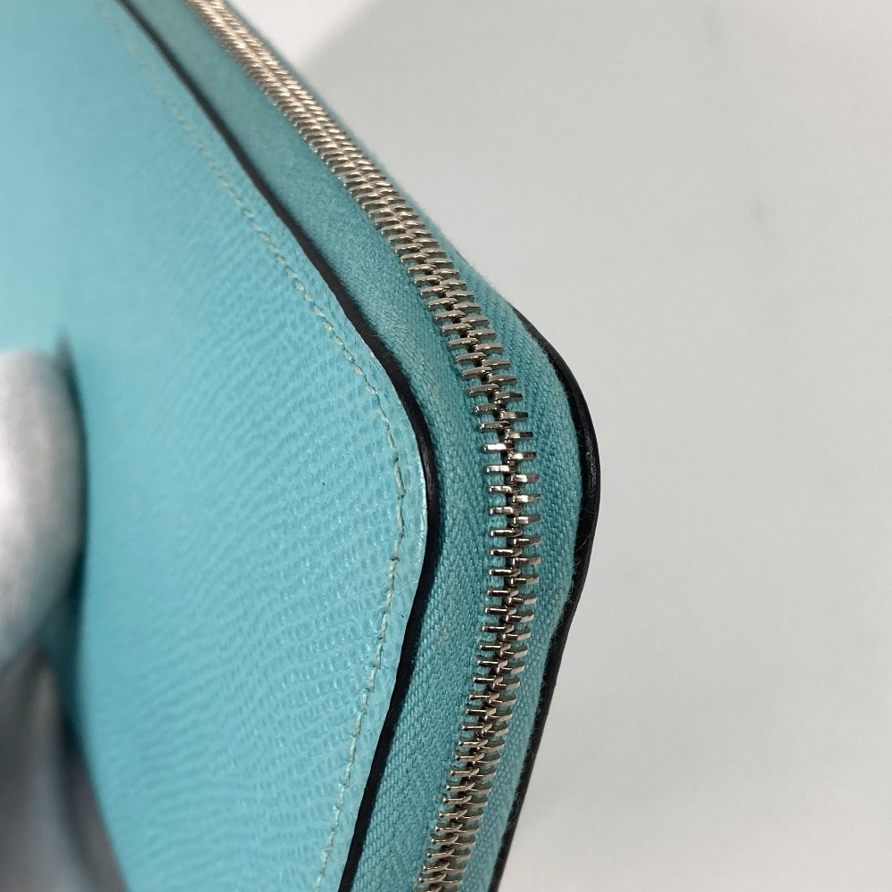 HERMES Long Wallet Purse Epsom blue Azap Long Silk in Women Used Authentic