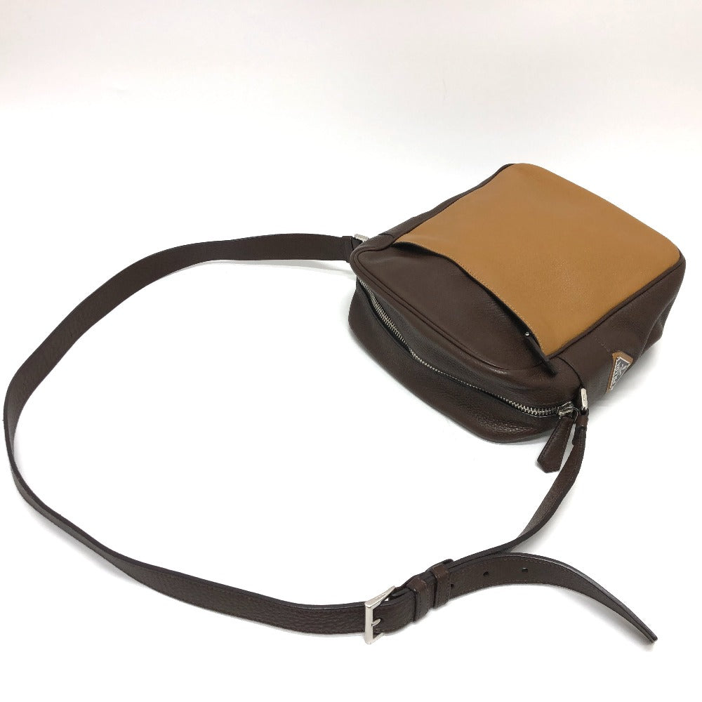 PRADA Shoulder Bag leather Brown Triangle logo By color Silver hardware