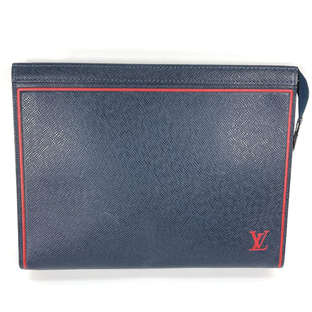 LOUIS VUITTON business bag M63394 Taiga Leather Navy Taiga Pochette Voyage mens Used Authentic