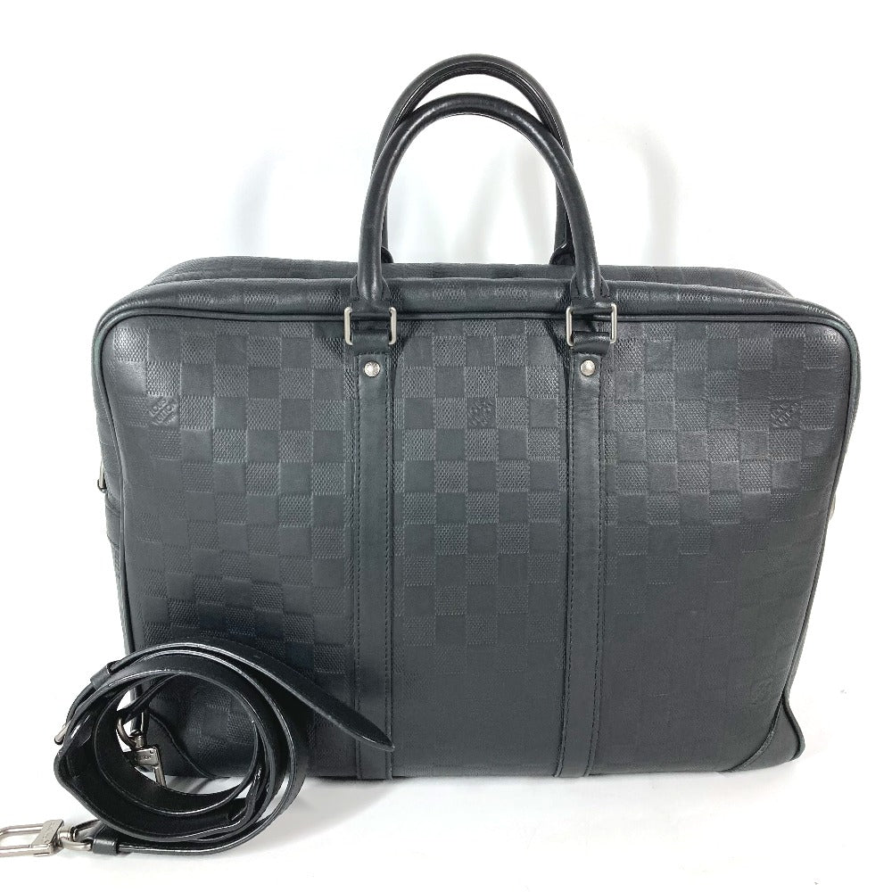 LOUIS VUITTON Handbag N41146 Damier Anfini Leather black Damier Anfini Porto Document Voyage mens Used Authentic