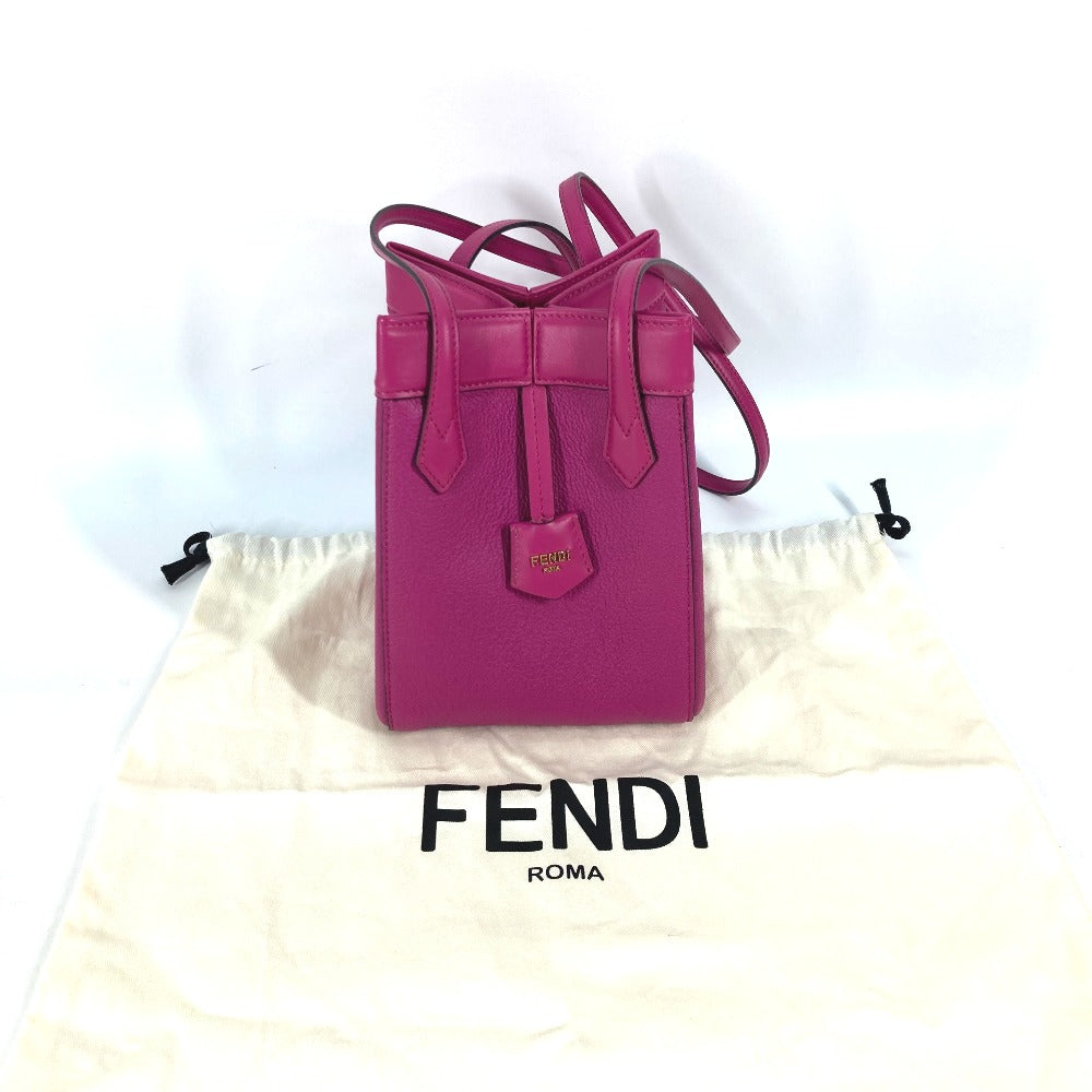 FENDI Shoulder Bag 8BS083 leather purple ORIGAMI MINI Small Women Used Authentic