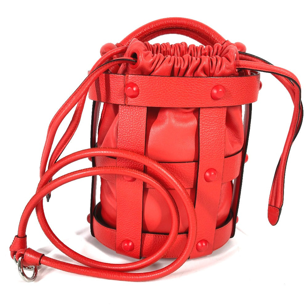 Salvatore Ferragamo Shoulder Bag leather Red Crossbody Cage Bag Women Used Authentic