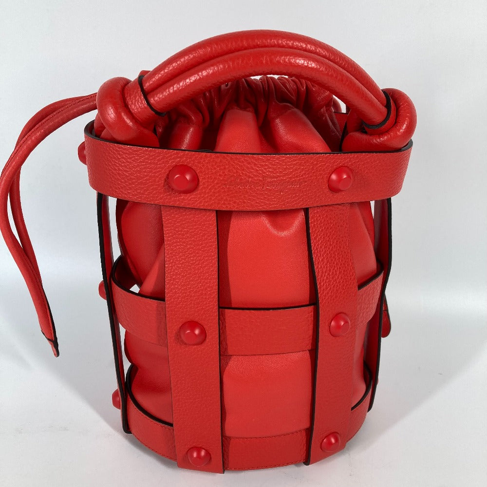 Salvatore Ferragamo Shoulder Bag leather Red Crossbody Cage Bag Women Used Authentic