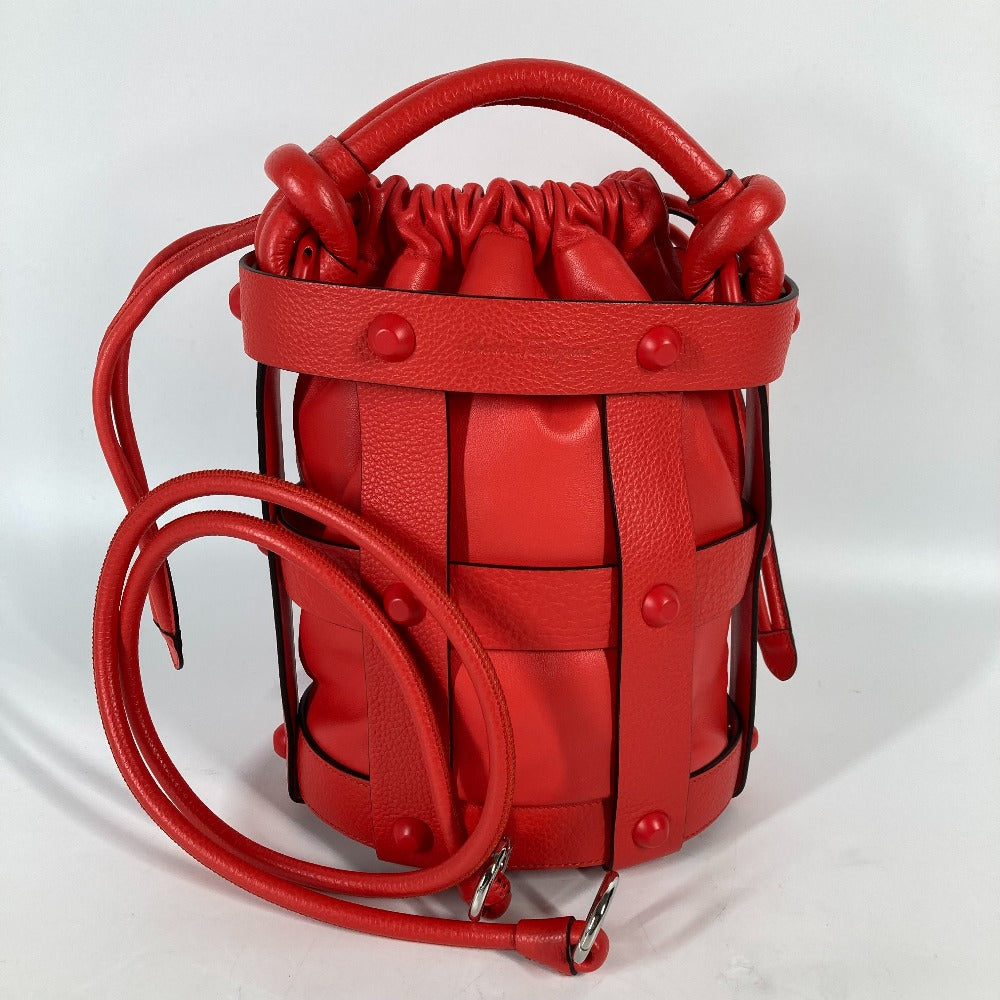Salvatore Ferragamo Shoulder Bag leather Red Crossbody Cage Bag Women Used Authentic