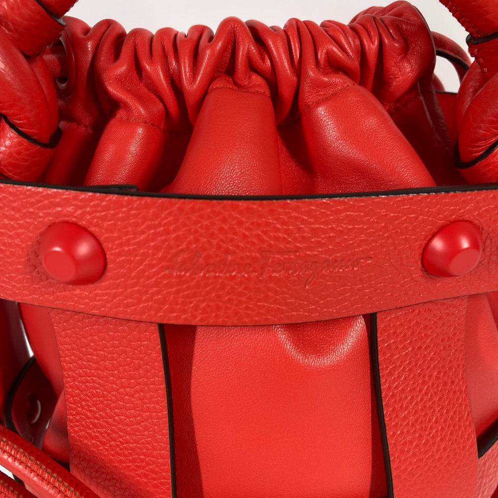 Salvatore Ferragamo Shoulder Bag leather Red Crossbody Cage Bag Women Used Authentic