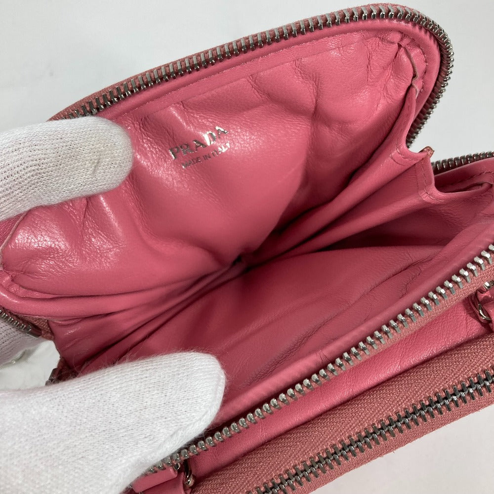 PRADA Shoulder Bag leather pink Chain Double triangle logo plate Women Used Authentic