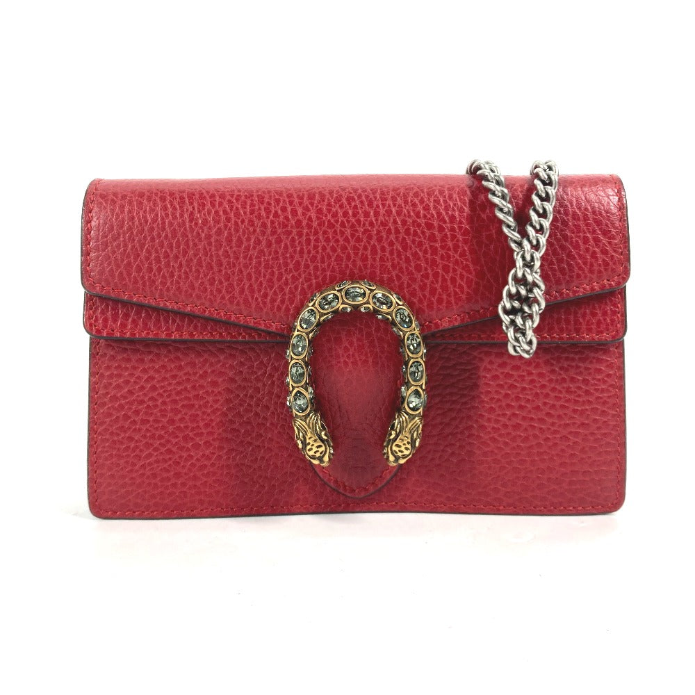 GUCCI Shoulder Bag 476432 leather Red 2WAY Bag Pouch Clutch Bag Dionysus Rhinestone Women Used Authentic