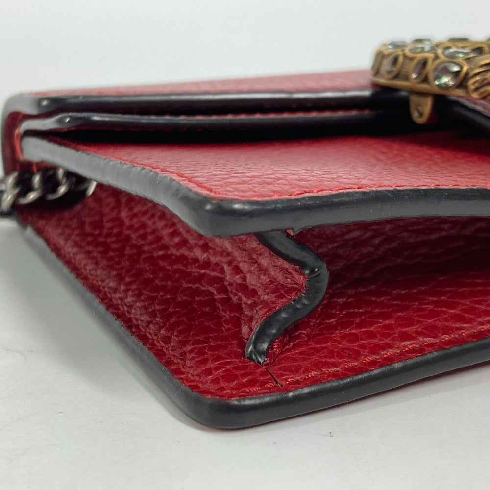 GUCCI Shoulder Bag 476432 leather Red 2WAY Bag Pouch Clutch Bag Dionysus Rhinestone Women Used Authentic