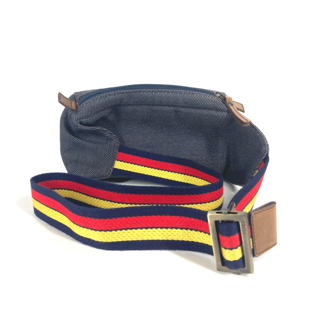 FENDI Sling bag Leather / canvas blue Denim Rainbow logo FF