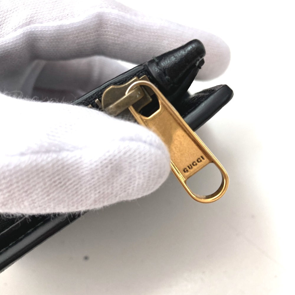 GUCCI Folded wallet 760223 leather black Double G Long Wallet Women Used Authentic