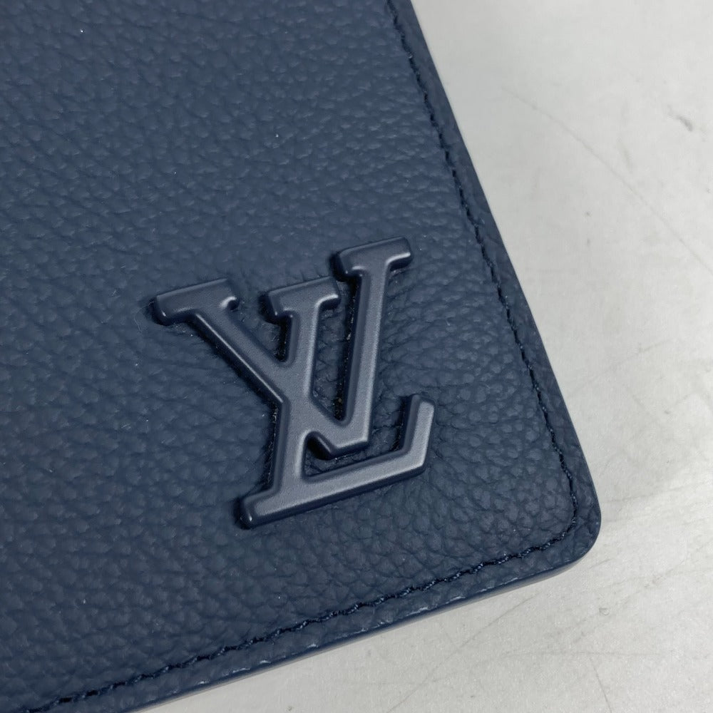 LOUIS VUITTON Folded wallet M81822 leather Navy LV Aero Portefeuille mens Used Authentic