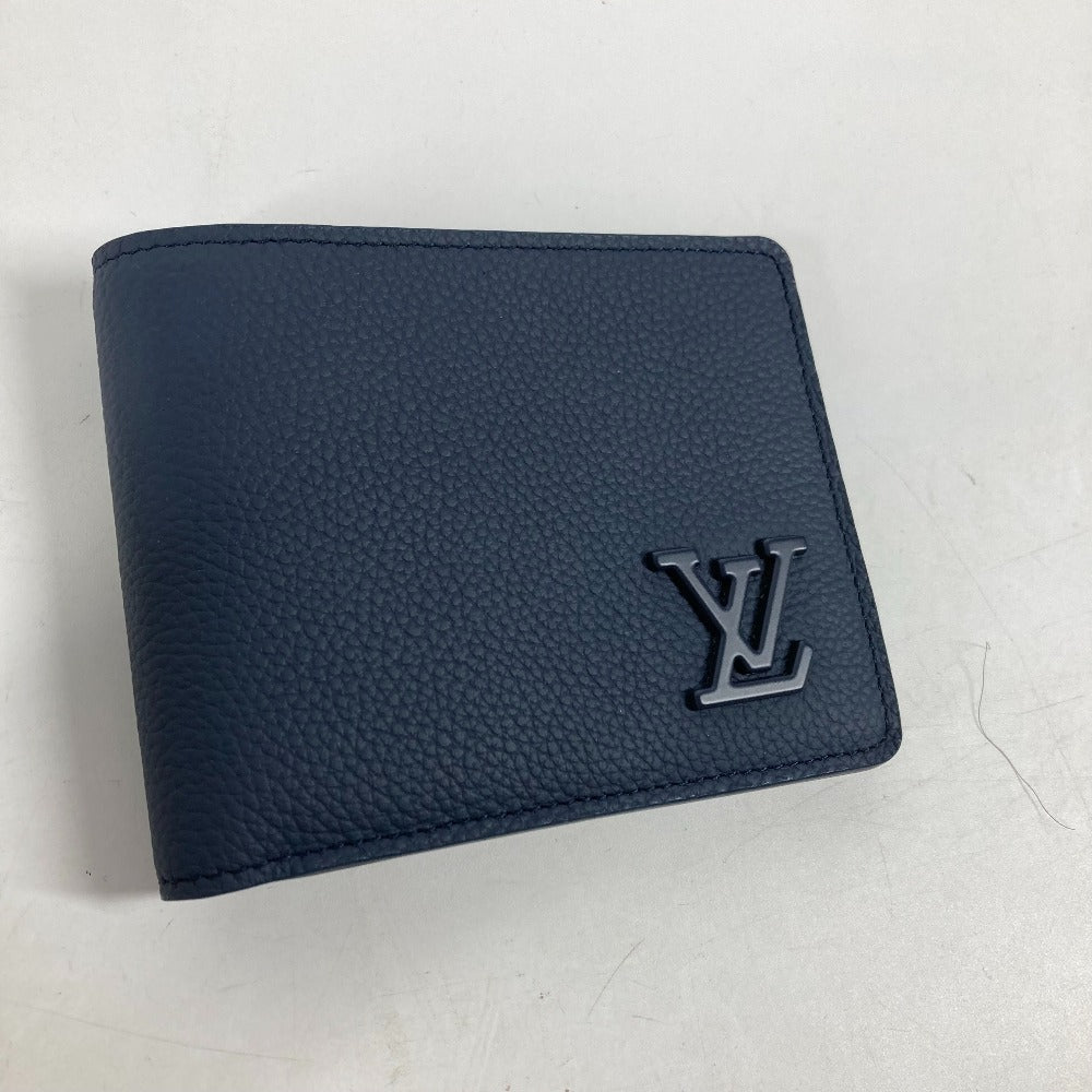 LOUIS VUITTON Folded wallet M81822 leather Navy LV Aero Portefeuille mens Used Authentic