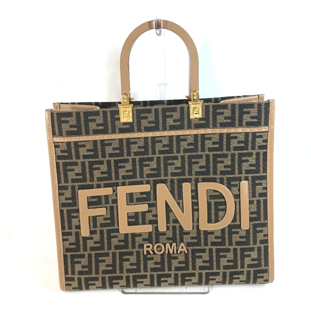 FENDI Shoulder Bag 8BH386 Leather / canvas Brown Sunshine Medium Tote Women Used Authentic
