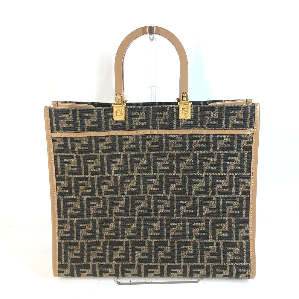 FENDI Shoulder Bag 8BH386 Leather / canvas Brown Sunshine Medium Tote Women Used Authentic