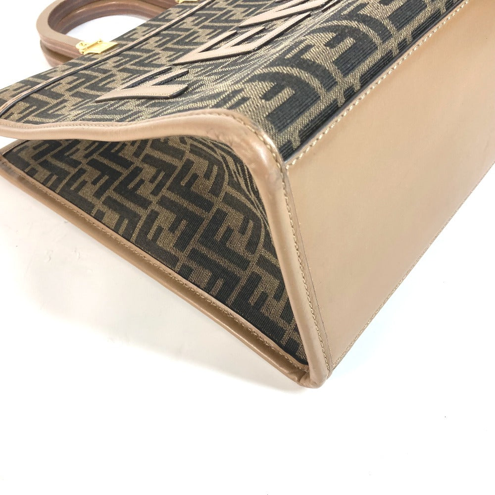 FENDI Shoulder Bag 8BH386 Leather / canvas Brown Sunshine Medium Tote Women Used Authentic