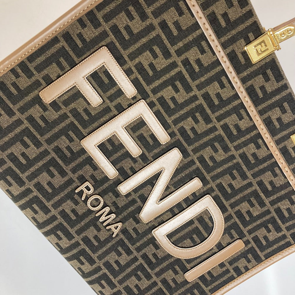 FENDI Shoulder Bag 8BH386 Leather / canvas Brown Sunshine Medium Tote Women Used Authentic