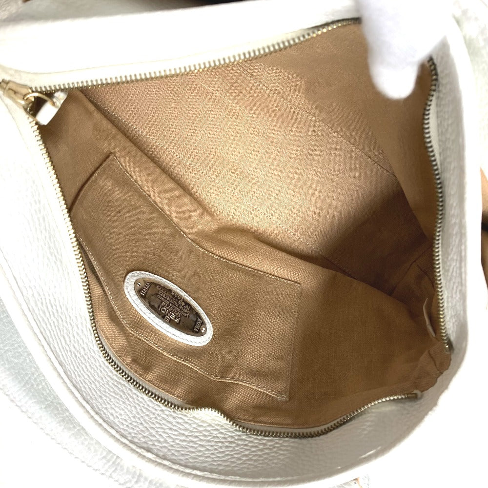 FENDI Shoulder Bag 8BN167 Roman leather white Horse Selleria logo Women Used Authentic