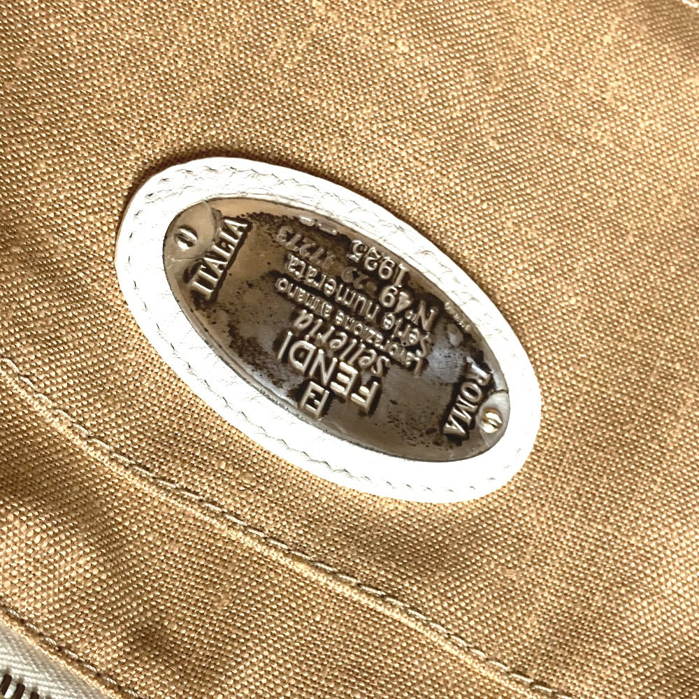 FENDI Shoulder Bag 8BN167 Roman leather white Horse Selleria logo Women Used Authentic