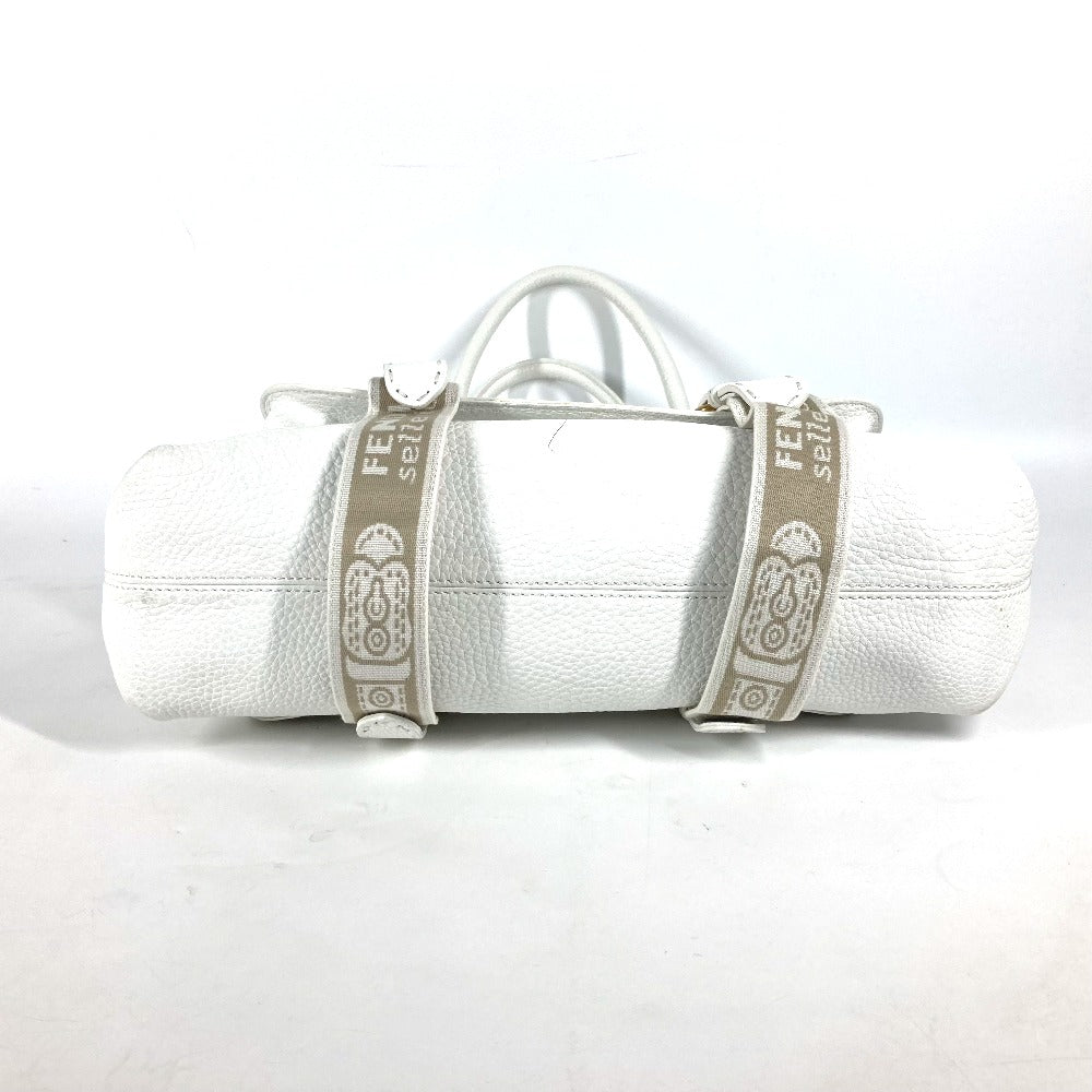 FENDI Shoulder Bag 8BN167 Roman leather white Horse Selleria logo Women Used Authentic