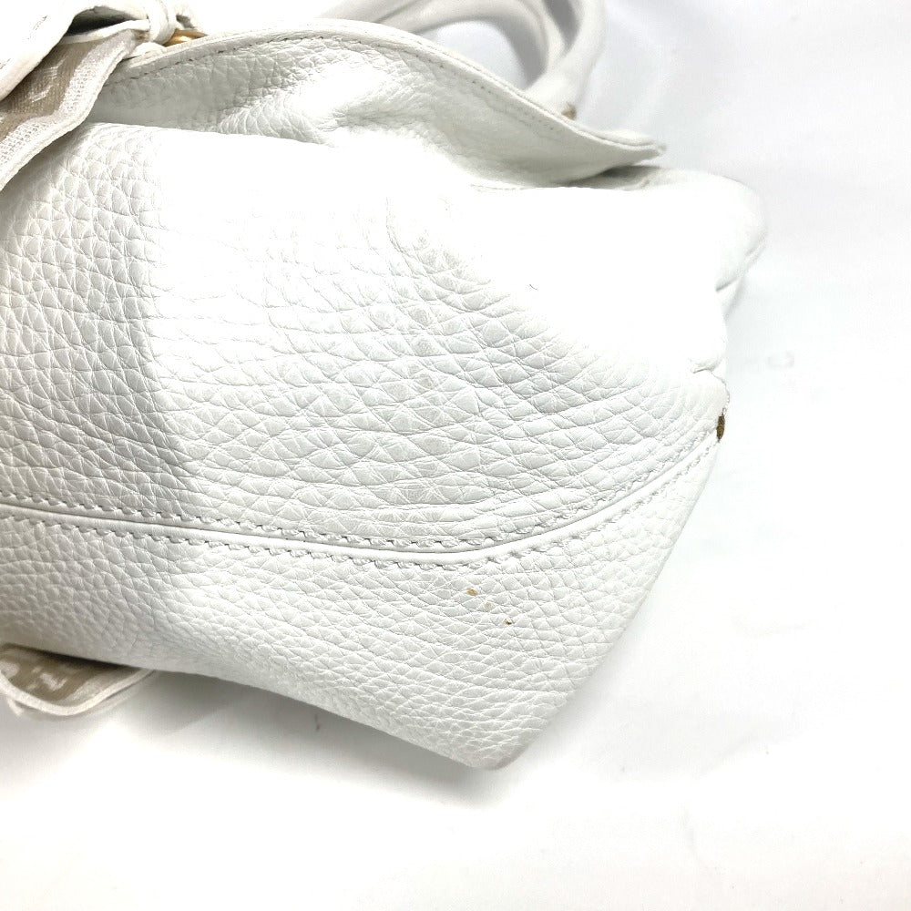 FENDI Shoulder Bag 8BN167 Roman leather white Horse Selleria logo Women Used Authentic