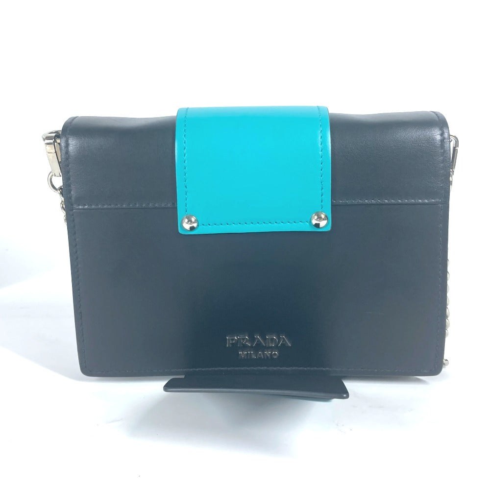 PRADA Shoulder Bag 1BD067 leather black 2WAY bag Chain Crystal rhinestones Women Used Authentic