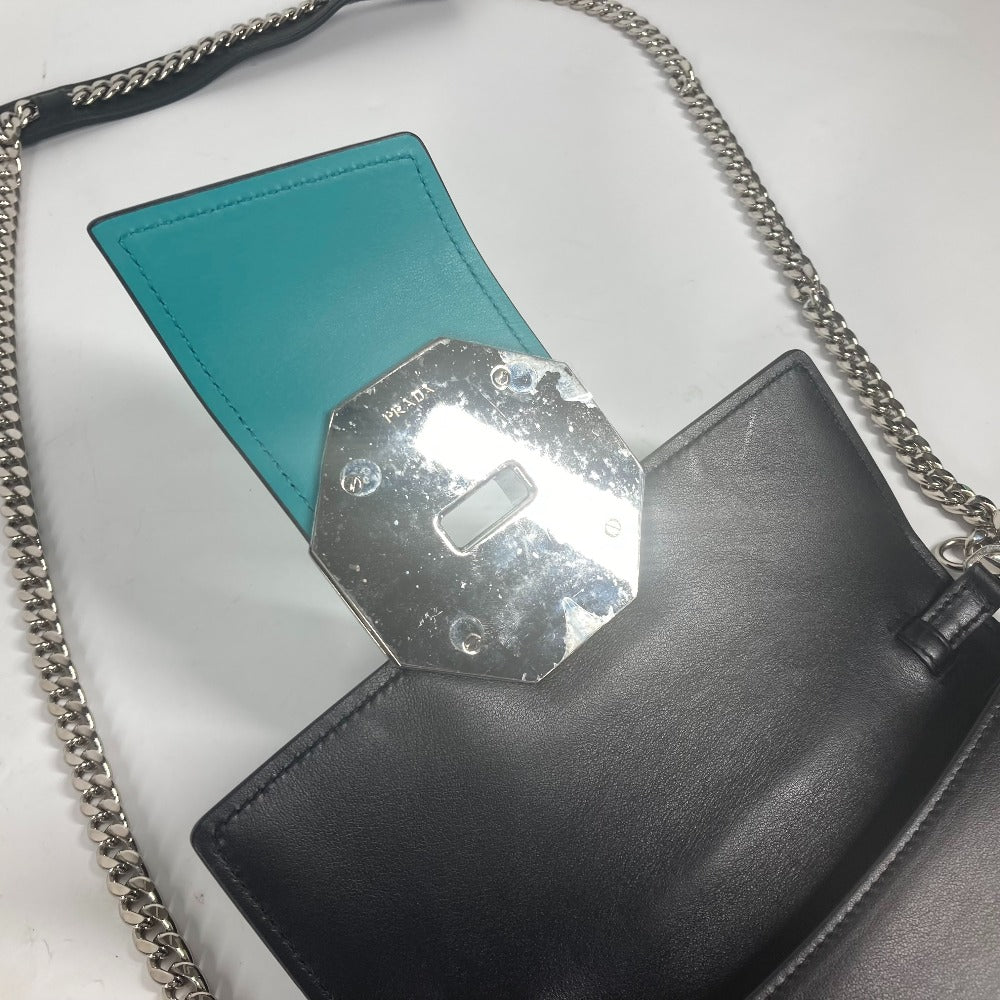 PRADA Shoulder Bag 1BD067 leather black 2WAY bag Chain Crystal rhinestones Women Used Authentic