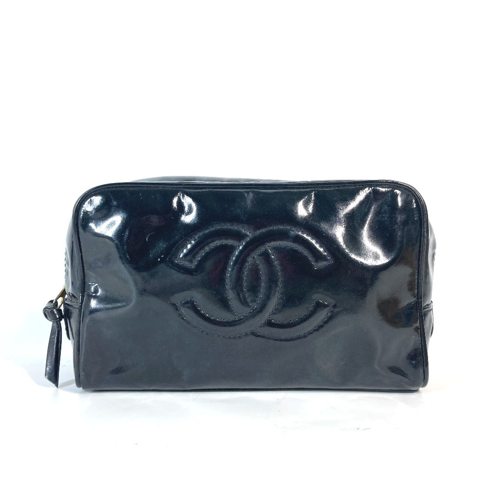 CHANEL Cosmetics Pouch enamel black Cosmetic porch CC COCO Mark