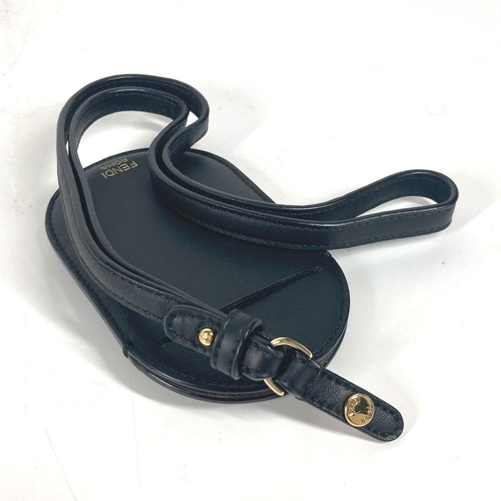 FENDI Card Case leather black Bag charm FF logo