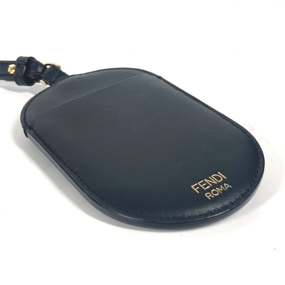 FENDI Card Case leather black Bag charm FF logo