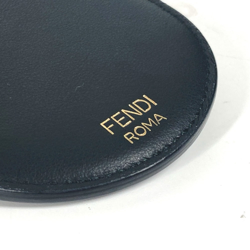 FENDI Card Case leather black Bag charm FF logo