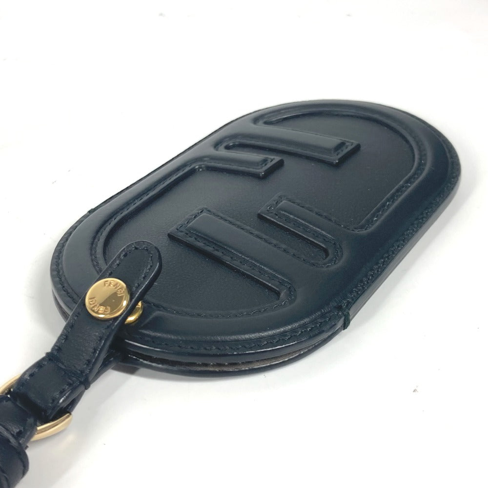 FENDI Card Case leather black Bag charm FF logo