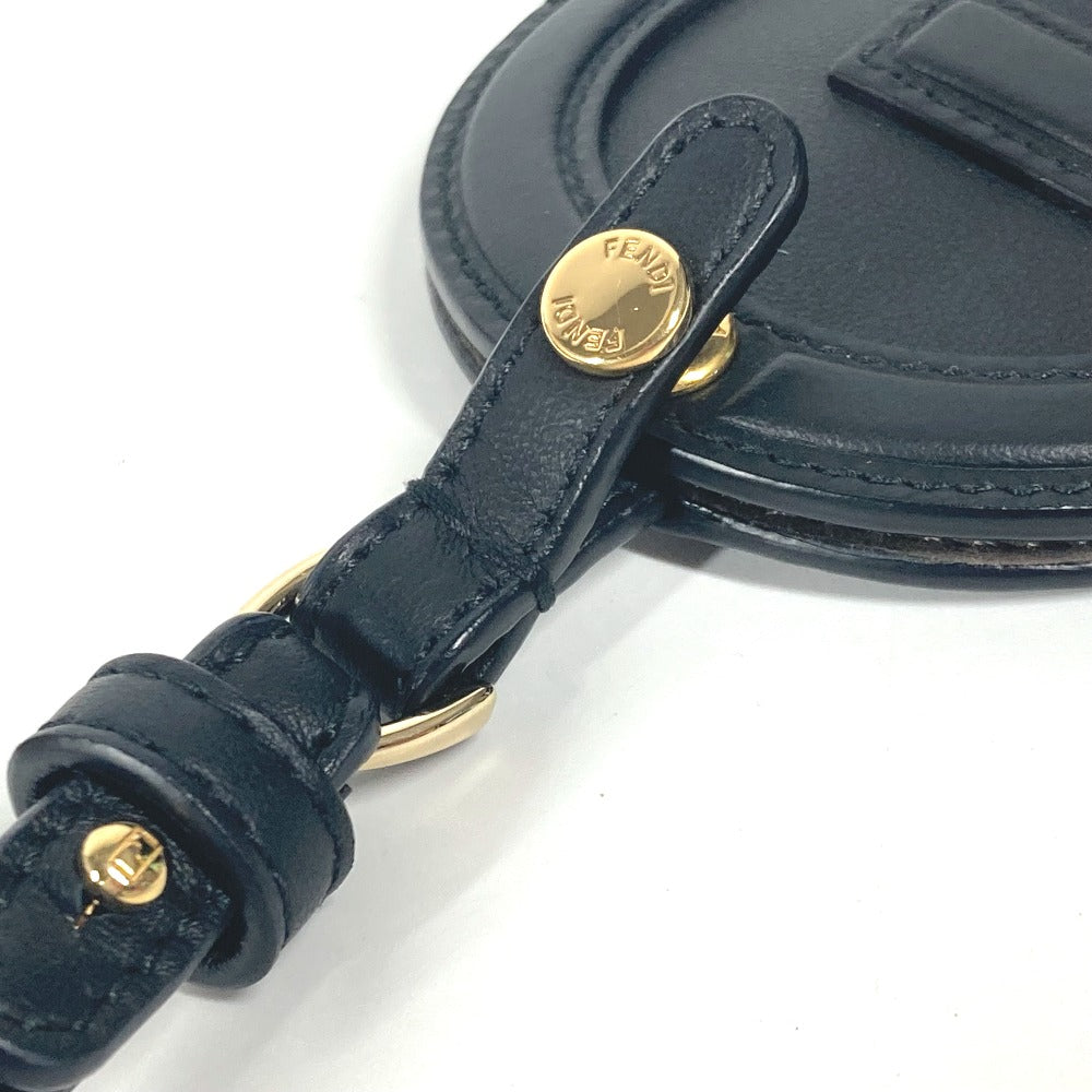 FENDI Card Case leather black Bag charm FF logo