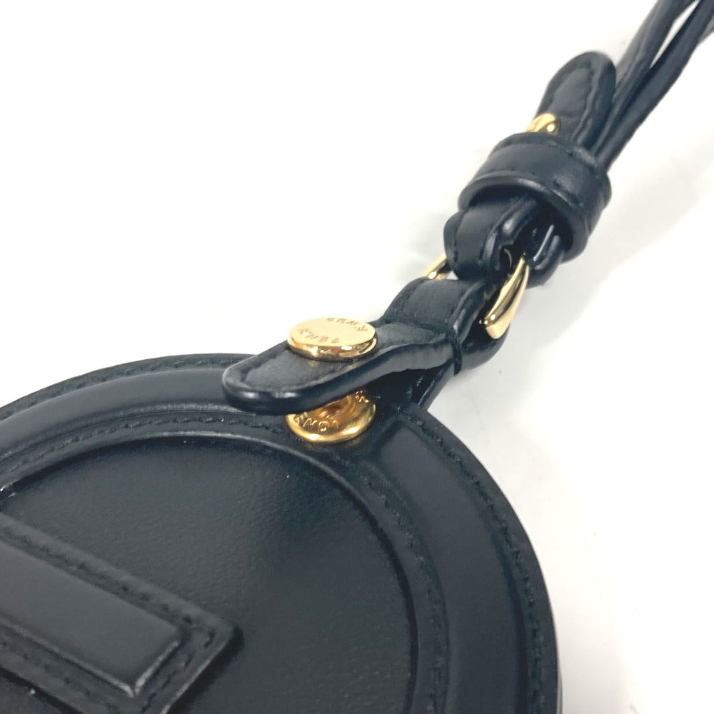 FENDI Card Case leather black Bag charm FF logo
