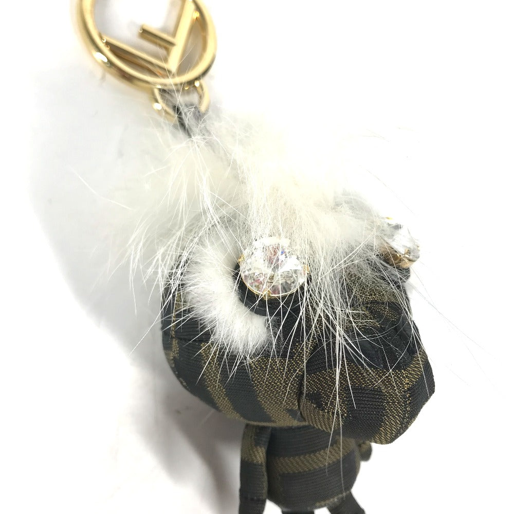FENDI Bag charm canvas Brown Fur Rhinestones ZUCCA logo monster space monkey