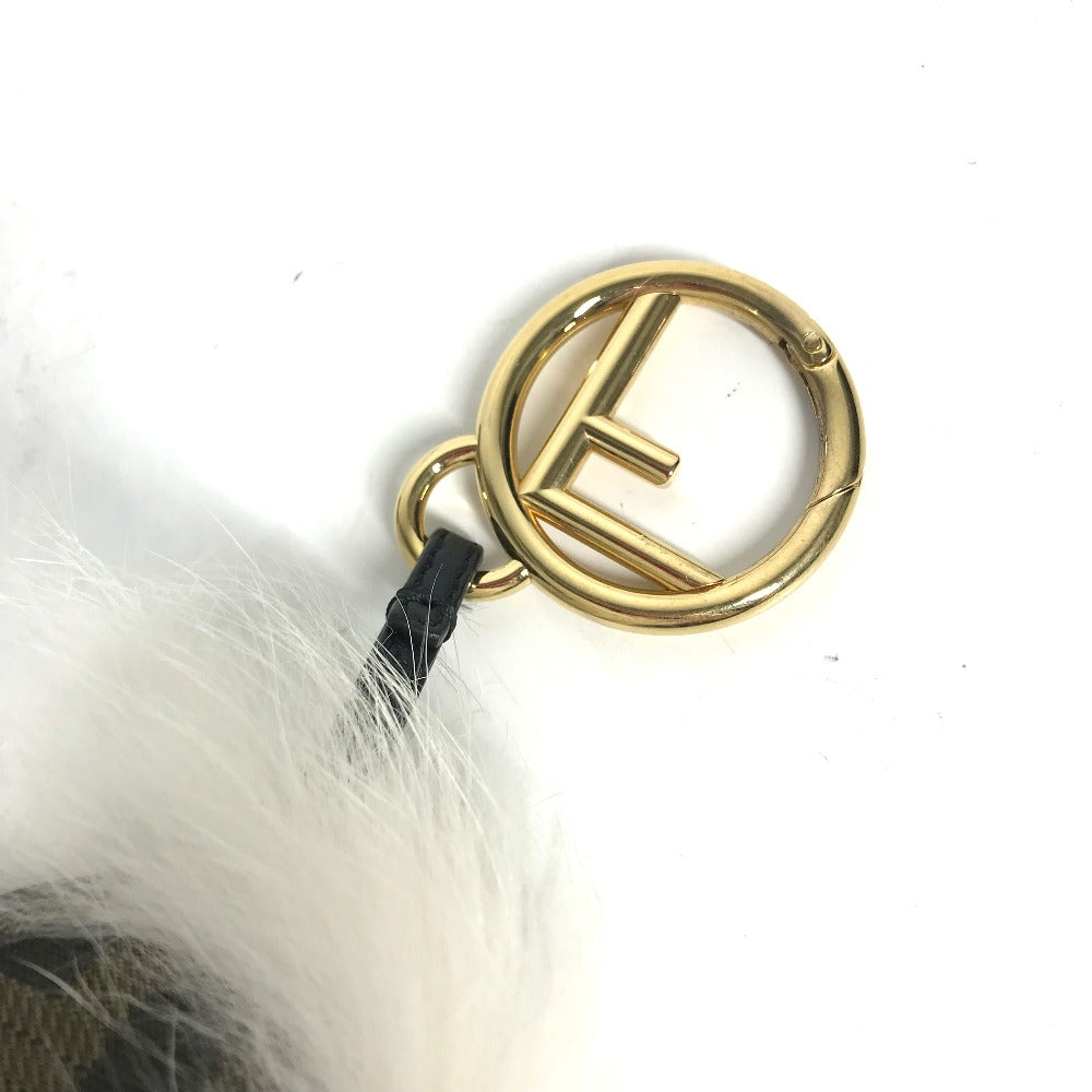 FENDI Bag charm canvas Brown Fur Rhinestones ZUCCA logo monster space monkey