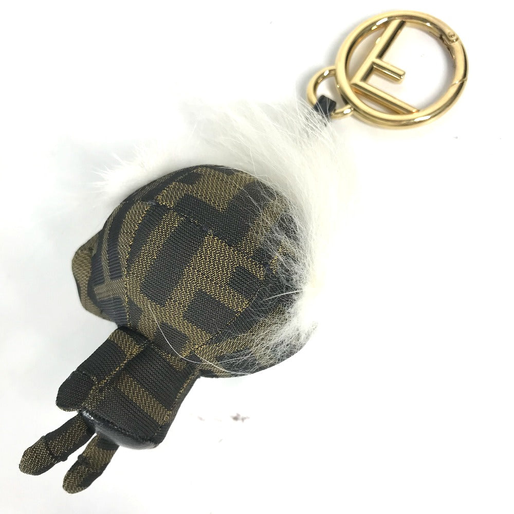 FENDI Bag charm canvas Brown Fur Rhinestones ZUCCA logo monster space monkey