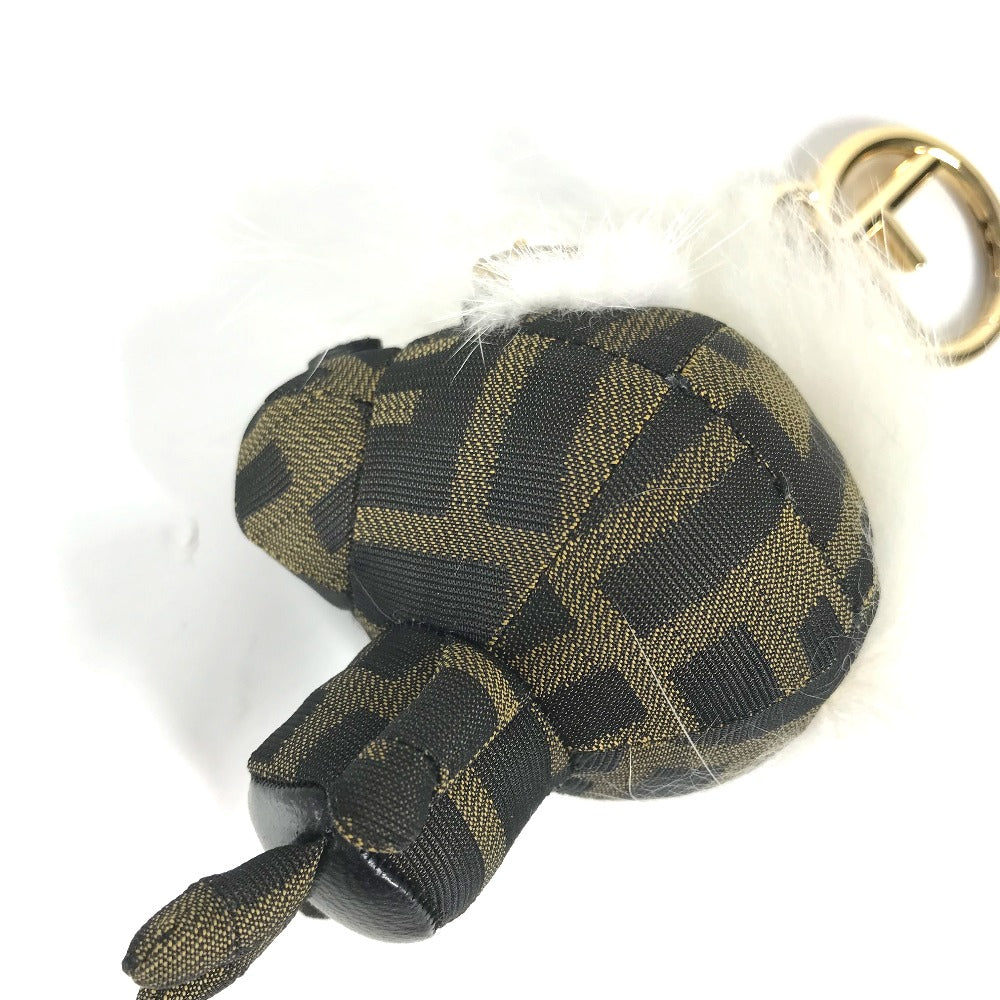 FENDI Bag charm canvas Brown Fur Rhinestones ZUCCA logo monster space monkey