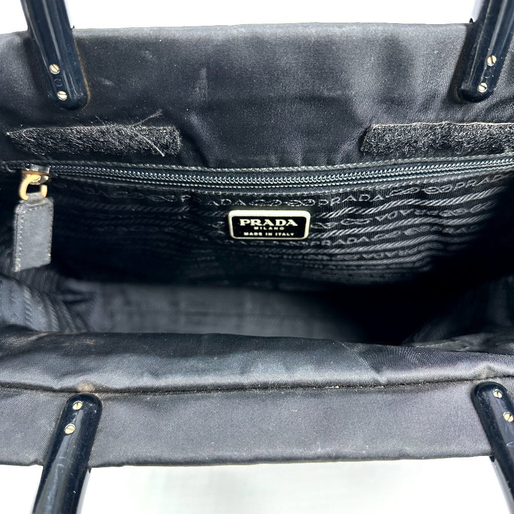 PRADA Handbag Nylon black Triangle logo plate Plat Stick handle