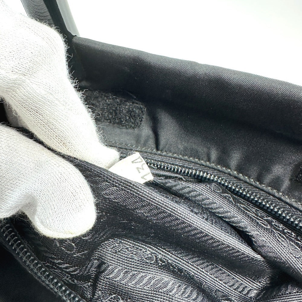 PRADA Handbag Nylon black Triangle logo plate Plat Stick handle